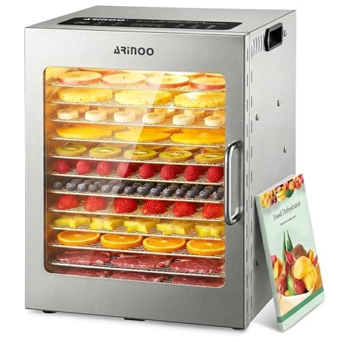 ARINOO Food Dehydrator Machine with 12 Stainless Steel Trays, 48H Timer