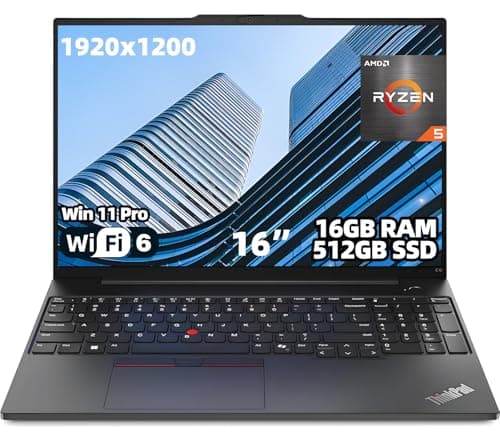 Lenovo ThinkPad E16 Gen 2 Business Laptop, 16" WUXGA (1920 x 1200) IPS, AMD Ryzen 5 7535HS, 16GB DDR5, 512GB PCIe SSD, Windows 11 Pro, Dolby Atmos Audio, Backlit Keyboard
