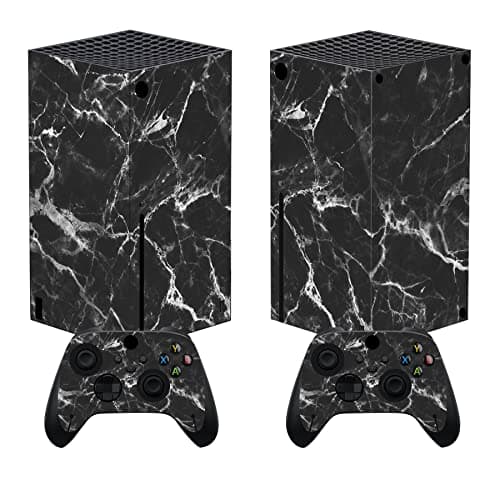 PlayVital Black White Marble Effect Custom Vinyl Skins for Xbox Series X, Wrap Decal Cover Stickers for Xbox Series X Console Controller