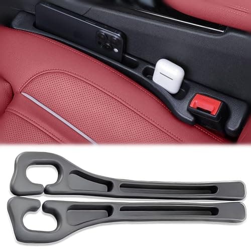 2 Pack Car Seat Gap Filler Organizer, No-Drop PU Leather Seat Gap Blocker with Phone Holder, Universal Fit Between Seat & Console, for Car, SUV, Truck Interior Accessories (Black)