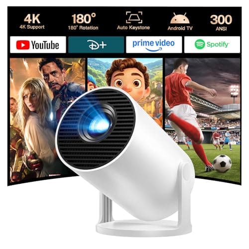 Mini Projector with WiFi 6 and Bluetooth 5.4, Built-in Android 14, Auto Keystone, Portable Smart Projector 4K Supported, 2026 Upgrade HY300pro+ Small Movie Projector X1 White