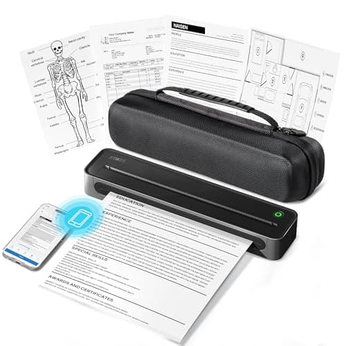 D90E Inkless Portable Printer for Travel, Supports 8.5 x 11 Inch Thermal Paper Wireless Thermal Printer Bluetooth, with Travel Case & 10 Sheets for Students, Office, School, Black