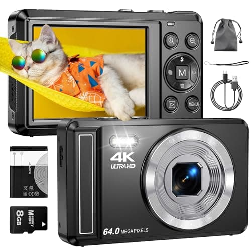 4K Digital Camera - 64MP Autofocus Camera for Photography with 16X Zoom - UHD 2.8'' Screen Vlogging Camera, Compact Point and Shoot Digital Camera with Memory Card Birthday Gift for Beginners Teens