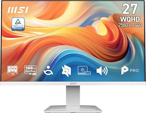 msi PRO MP273QW E14 27-inch IPS 2560 x 1440 (QHD) Computer Monitor, 144Hz,Adaptive-Synch, HDMI, DP Port, VESA Mountable, Height Adjustable, Tilt, Speaker, 1ms, White