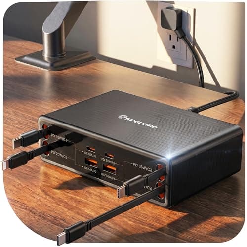8-in-1 Retractable Charging Station, 105W GaN USB C Hub with Built-in Cables, Fast Wall Charger for iPhone 17/16/15, Samsung Galaxy S26, Pixel, iPad, Laptop, Home Office & Travel