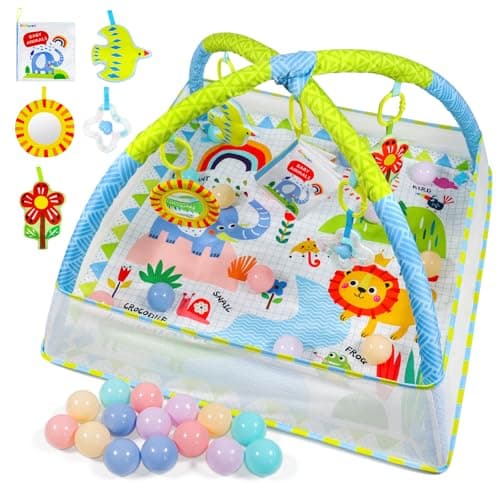 Dr.Rapeti Baby Play Gym Mat with Ball Pit Activity Gym Center Tummy Time Toy Thickened Mat Sensory Exploration Motor Skill Development for Newborn Infant Baby Toddlers