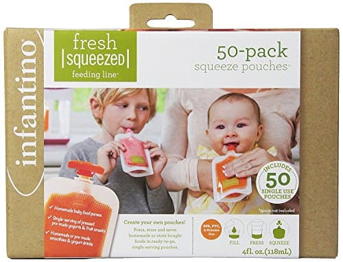 Infantino Disposable Squeeze Pouches for Homemade Baby Food, 4 oz, BPA and PVC -Free, Freezer-Safe, with Clear Window and Labeling Space, 50-Pack