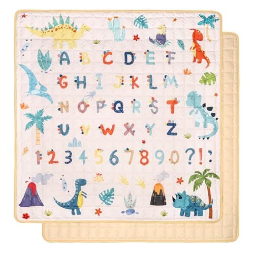 Jundetye Baby Play Mat for Floor, 50 x 50 Inch Foam Play Mat for Playen, Non-Slip Crawling Mat for Baby Infant Toddler Kids, Foldable and Machine Washable, Dinosaur Alphabet