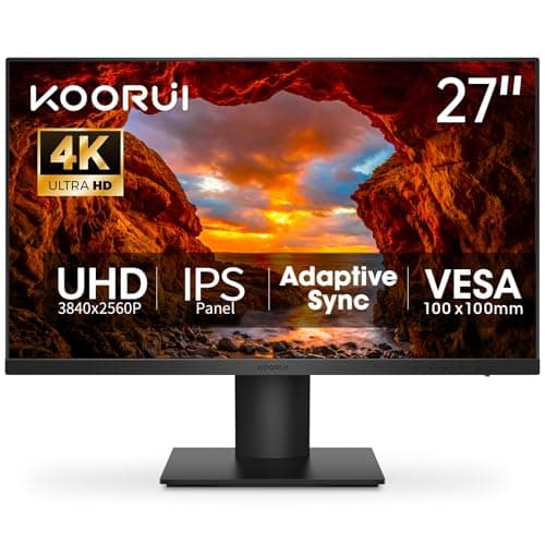 KOORUI 27 Inch 4K Monitor, UHD(3840 x 2160) IPS Computer Monitors, HDR10, 90% DCI-P3, Frameless, 2X HDMI 2.0 & DisplayPort 1.4, VESA Mountable, Eye Care, N07
