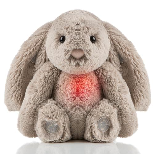 BEREST Baby Heartbeat Sleep Soother Bunny Plush Toys with Cry Sensor Sleeping Aid White Noise Machine, Nursery Decor Night Light, Shushing Lullabies 6 Sounds Therapy for Infant Toddler Crib Rabbit