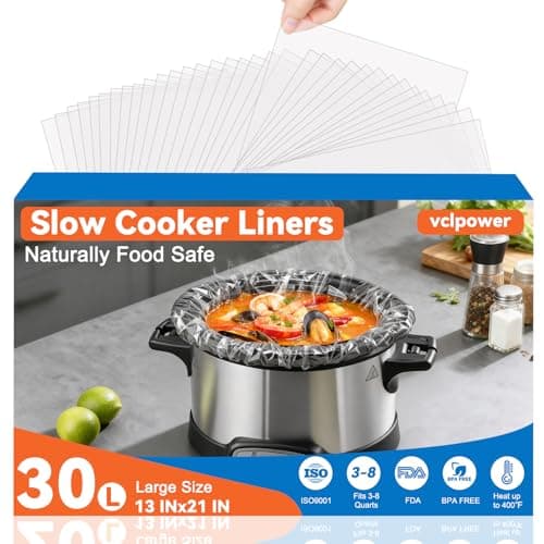 Vclpower Slow Cooker Liners 13”x21”, Large Size Disposable Cooking Bags, BPA-Free Pot Liners Fit 3–8 Quart slow cooker pot, Suitable for Oval & Round Slow Cooker, 30 Count