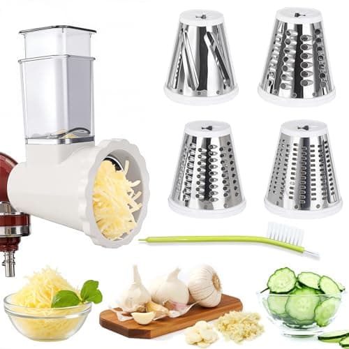 Upgraded Slicer/Shredder Attachments for All KitchenAid Stand Mixers, Food Slicers Cheese Grater Attachment, Salad Maker Accessory Vegetable Chopper with 4 Blades - Dishwasher Safe