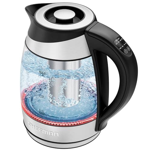 Chefman Electric Kettle w/ Temperature Control, 5 Presets, Colored LED Indicator Lights, 360° Swivel Base, BPA Free, Removable Tea Infuser Included, 1100 Watts & 120 Volts, Stainless Steel, 1.8 Liters