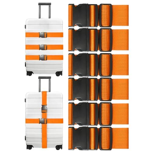 Luggage Strap, 6 Pack Luggage Straps for Suitcases, Suitcase Belts Straps with Adjustable Buckle, Heavy-Duty Luggage Wrapping Strap for Traveling, Orange