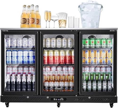 BODEGACOOLER 12 Cu.Ft Commercial Bar Refrigerator with 6 Casters & Stainless Steel Top, Undercounter Back Bar Cooler, Display Drink Fridge for Beer Soda Wine, 3 Glass Doors, LED Lighting, DOE Approved