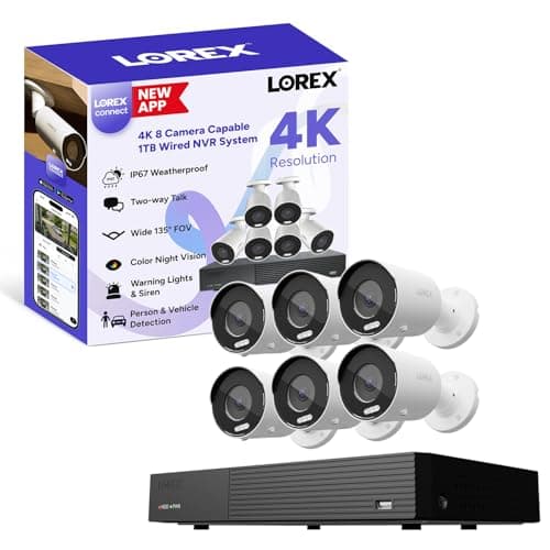 Lorex Connect [New App] 4K 8-Channel 1TB NVR Wired System | 6 Deterrence PoE Bullet Cameras | AI Detections | Deterrence Light & Siren | 2-Way Talk | Weatherproof | 1TB HDD | No Monthly Fee