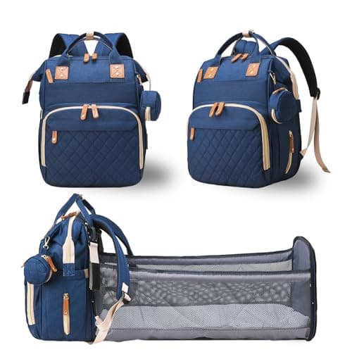 Diaper Bag with Changing Station, Waterproof 3 in 1 Baby Diaper Backpack with Foldable Changing Pad, Large Travel Back Pack for Girl Boy,Blue