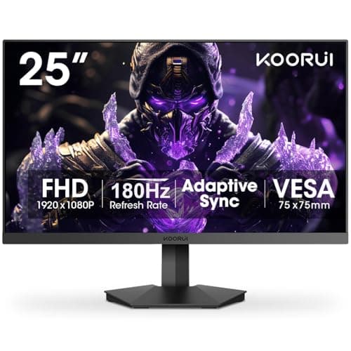 KOORUI 24.5 inch Gaming Monitor, FHD 1080P 144Hz/180Hz Frameless Computer Monitors, VA 1ms, sRGB 99%, Adpitive Sync, VESA, Display Port 1.2 & 2 x HDMI 1.4