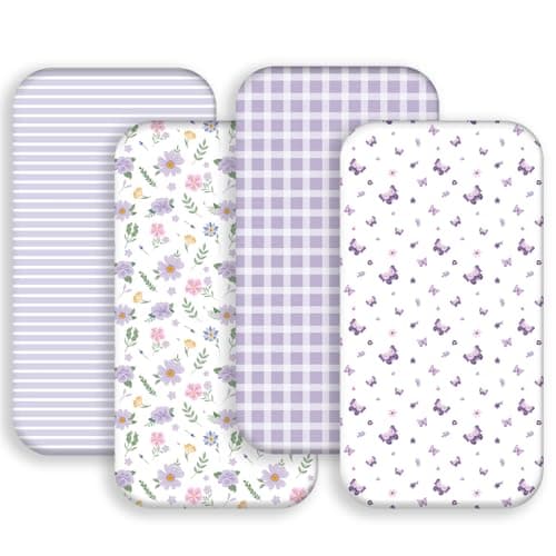 4 Pack Butterfly Bassinet Sheets for Baby Girls Purple Bassinet Fitted Sheets for Hourglass Oval and Rectangle Bassinet Mattress Soft and Breathable