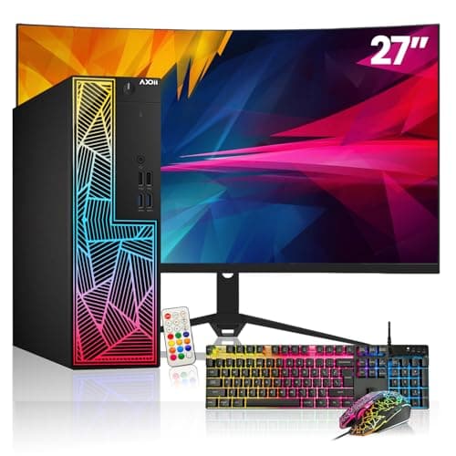 RGB Gaming PC Desktop Computer + 27" Curved Gaming Monitor – Intel Core i7 up to 4.0 GHz, GT 1030 2GB, 16GB RAM, 512GB SSD, Wi-Fi, Windows 11 Pro (Renewed)