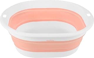Collapsible Small Wash Basin, Portable Travel Folding Basin for Camping and Hiking, Space-Saving Baby Wash Tub for Home and Outdoors, Lightweight Silicone & Plastic Sink, Pink/White