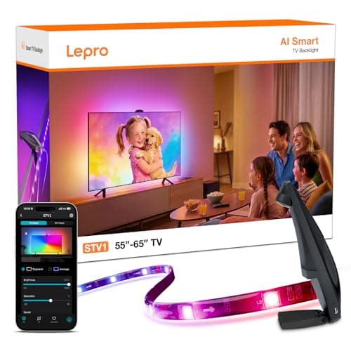 Lepro STV1 AI RGBIC TV Backlight, WiFi TV LED Backlight Strip with Fish-Eye Correction Function for 55-65 Inch TVs, Voice and APP Control TV Light, 11.8ft Led Light TV with Camera