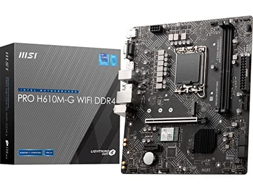 MSI PRO H610M-G WiFi DDR4 ProSeries Motherboard (mATX, 12th/13th Gen Intel Core, LGA 1700 Socket, DDR4, PCIe 4, 2.5G LAN, M.2 Slots, USB 3.2, Wi-Fi 6)