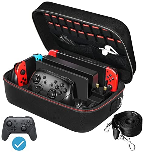 ivoler Carrying Storage Case for Nintendo Switch/Switch OLED Model (2021),Portable Travel All Protective Hard Messenger Bag Soft Lining 18 Games for Switch Console Pro Controller Accessories Black