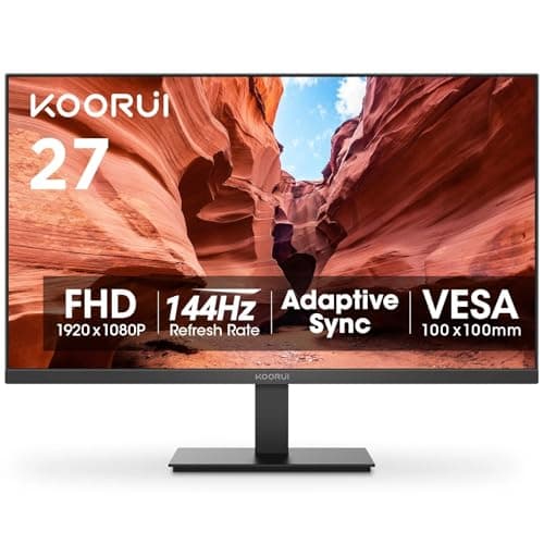 KOORUI 27 Inch Monitor, FHD 1920 x 1080 144Hz Computer Monitor Frameless Office Gaming Monitor with Ergonomic Tilt 1 x HDMI & 1 x VGA (HDMI Cable Included) E2712K
