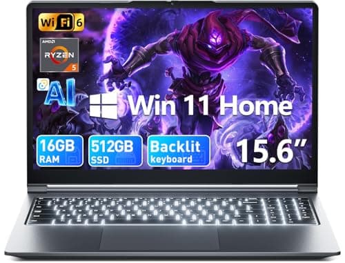 MELIUNA 15.6 Inch Computer Laptop, AI Software AMD Ryzen 5 Processor (Up to 3.6GHz), 16GB DDR4 512GB SSD Windows 11 Laptop with Backlit Keyboard Ordinateur Portable, Full-Featured Type-C