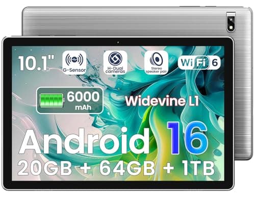 2026 Android 16 Tablet with Gemini AI,10.1 Inch Tablet,Widevine L1, 6000mAh, WiFi 6, 20GB RAM + 1TB, Octa-Core 2.0GHz,Bluetooth 5.0, Kids Space,Gift for Men or Women