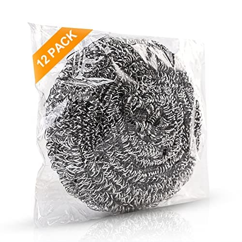 ovwo Steel Wool Scrubber for Burnt & Tough Crusts, Dried Food 12 Pack