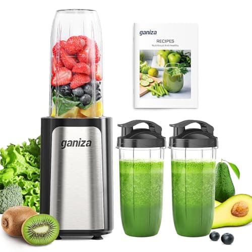 Ganiza Blender for Smoothies, 14Pcs Personal Blenders for Kitchen, Portable Single Serve Smoothie Maker Machine for Shakes, Frozen Drinks with 24 oz, (2) 17 oz To-Go Cups, Nutritious Recipe
