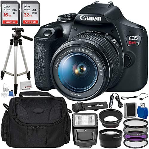 Canon EOS Rebel T7 DSLR Camera with 18-55mm EF-S f/3.5-5.6 is II Lens & Accessory Bundle – Includes: SanDisk 16GB & 32GB SDHC Memory Cards + Wide Angle Lens + Telephoto Lens + Slave Flash + More
