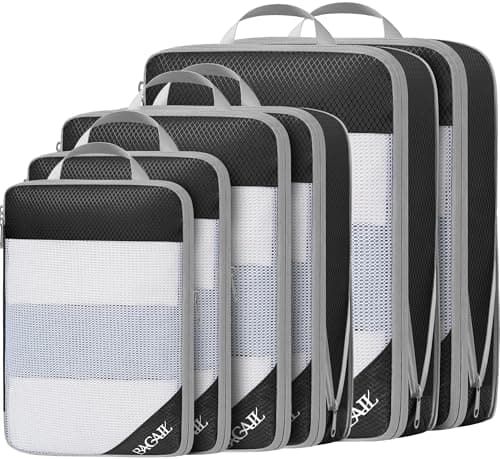 BAGAIL 6 Set/8 Set Compression Packing Cubes, Ultralight Expandable Packing Organizers for Carry on Travel Luggage(6set Jet Black)