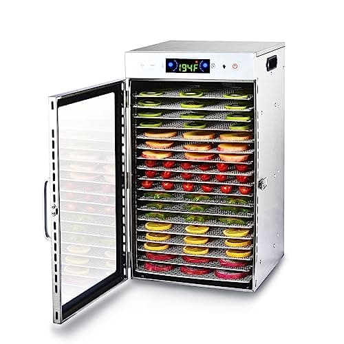 Food Dehydrator 18 Stainless Steel Trays, Food Dryer Machine for Beef Jerky, Meat, Vegetables and Fruit, with 86-194 ℉ Adjustable and 0~24 Hours Digital Time Control, Silver