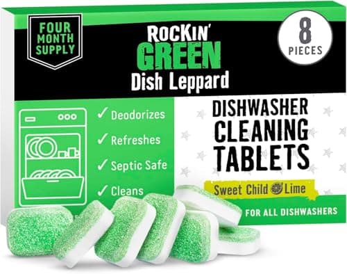 Rockin' Green Deep Cleaning and Deodorizing Tablets for Dishwashers, Washing Machines, and Garbage Disposals, Removes Odor and Residue (Dishwasher Cleaning Tablets, 8 Count)