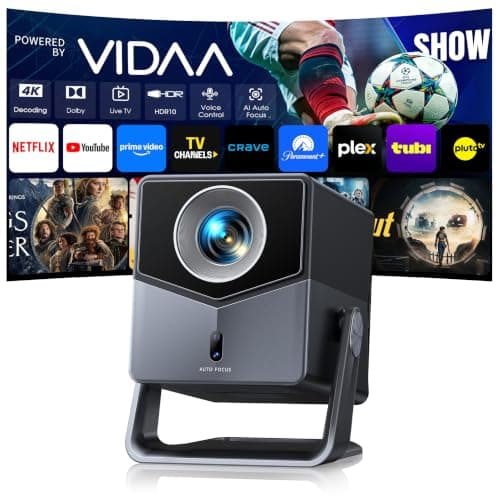 Smart Projector 4K【VIDAA Live TV|36W Dolby】Outdoor Projecteur with WiFi6 & Two Way Bluetooth, 1080P Short Throw Proyector Competible with Netflix|AI Auto Focus & Keystone|HDR10 for Movie/Home/Bedroom
