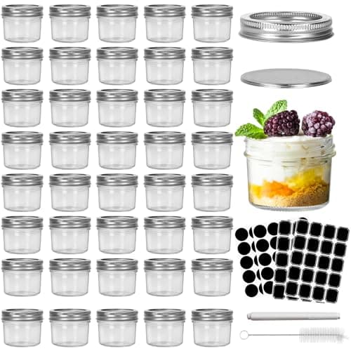 CycleMore 40 Pack 4oz Clear Glass Mini Mason Jars With Silver Separable Lids Small Canning Jars Spice Jars for Honey, Jam, Jelly, Wedding Favors, Kitchen Food Storage