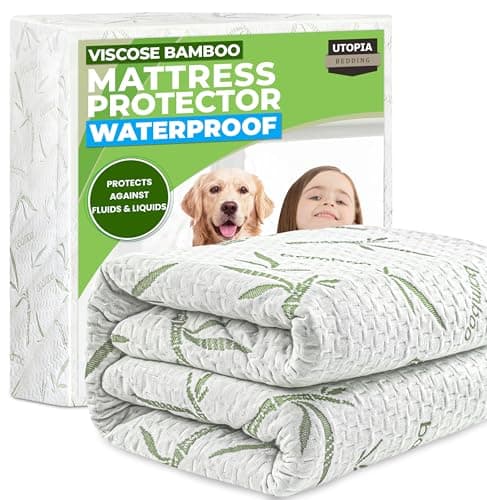 Utopia Bedding Waterproof Mattress Protector Queen Size, Bamboo Viscose Mattress Cover 200 GSM, Fits 17 Inches Deep, Breathable, Fitted Style with Stretchable Pockets