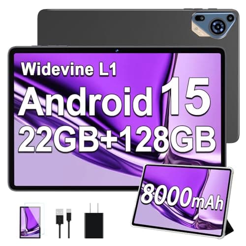 2026 Upgraded Android 15 Tablet 10 inch Octa-Core Tablets with 22GB+128GB+1TB, Dual Camera, 8000mAh, 1280x800 IPS HD Touch Screen, Support Widevine L1, 5G WiFi, GPS with Protective Cover - Metal Grey
