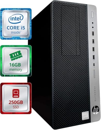 HP EliteDesk 800 G3 Tower Desktop PC, Intel Core i5 Quad Core up to 3.8GHz, 16GB DDR4 RAM, 250GB SSD, WiFi, Bluetooth, Windows 11 (Renewed)
