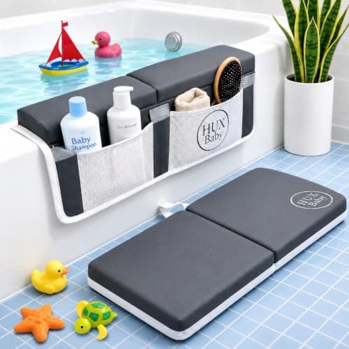 Baby Bath Kneeler and Elbow Rest Pad Set, Thick Kneeling Pad for bathtime, Comfortable Baby Bath Support Cushion, Essential Bathtub Accessories for Kids, Bain Pour Bebe, (Dark Gray)