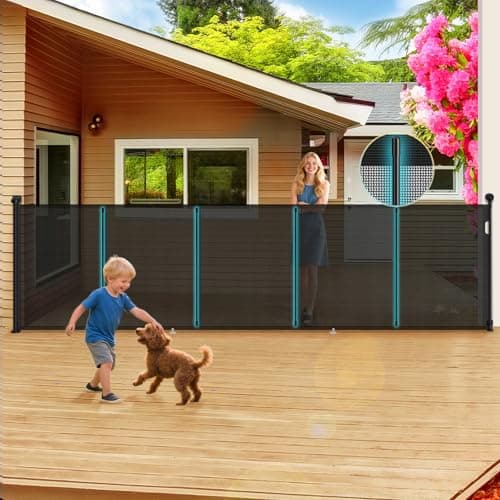 4 Meters Retractable Baby Gate Extra Wide 160'' × 42" Tall Black Mesh Dog Child Pet Safety Indoor Outdoor Retractable Gates for Decks, Garages, Patios, Doorways, Stairs with Reinforcement Strips