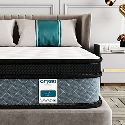 Full Mattress, Crystli 10 Inch Responsive Memory Foam Double Mattress Hybrid Innerspring Bed in a Box, Sleep Cooler with More Pressure Relief, Support