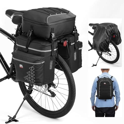 KEMIMOTO Bicycle Panniers Combo 3-in-1, 52L Bike Saddle Bag Rear Rack with Waterproof Rain Cover, Large Capacity Storage Bike Cargo Cycling Camping Backpack, Mountain Road E-Bike Trunk Bag, Black