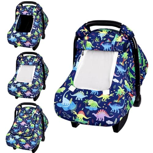 DAYEEBALL Baby Car Seat Cover, Windproof Carseat Cover for Infant Girls, Infant Warm Carseat Canopy with Double Layer Fabric for Winter, Compatible with Most Baby Car Seat, Dinosaur