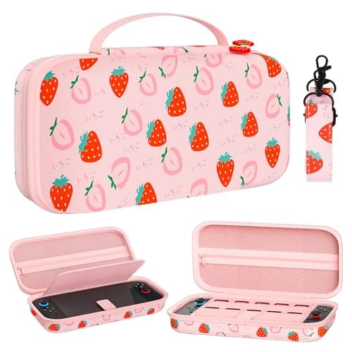 FANPL Case for Nintendo Switch 2 (2025) Accessories, Pink Cute Travel Carrying Cover with Adjustable Shoulder Strap, Strawberry