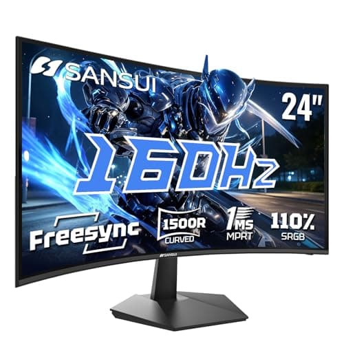 SANSUI Curved 24 Inch Gaming Monitor 160Hz FHD 1080P Computer Monitor,MPRT 1ms 1500R Fast VA Display, Freesync,HDR,3000:1 Contrast Ratio, HDMI2.0,DP1.4, VESA Compatiable(ES-G24C1L HDMI Cable Included)