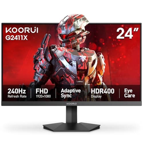 KOORUI 24 Inch Gaming Monitor, 240Hz FHD 1ms Computer Monitor, HDR400 90% DCI-P3 Adaptive Sync, 2xHDMI DP VESA Mount Tilt Adjustable, G2411X